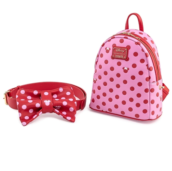 Loungefly Disney Minnie Mouse Pink Bow 2-in-1 Fanny Pack and Minnie backpack - Picture 5 of 10
